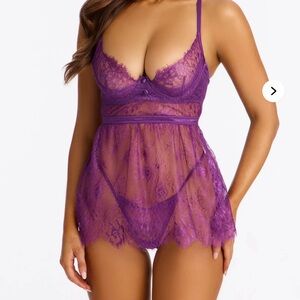 💲 NWT Lace Babydoll Chemise in Purple